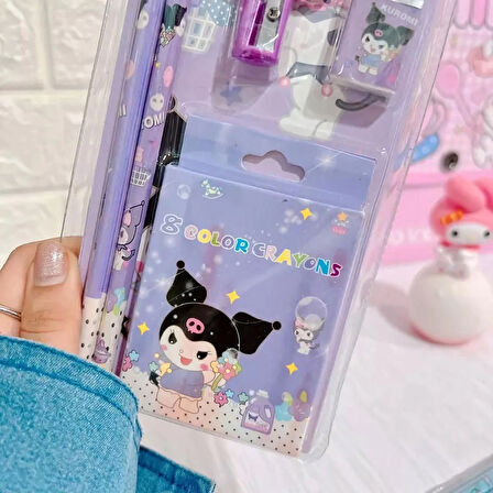 Sanrio Kuromi Cinnamoroll Kuromi Kırtasiye Seti 12 Parça Kuromi Kırtasiye Seti