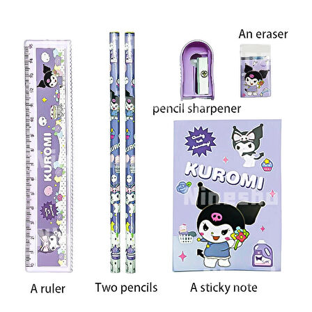 Sanrio Kuromi Cinnamoroll Kuromi Kırtasiye Seti 12 Parça Kuromi Kırtasiye Seti