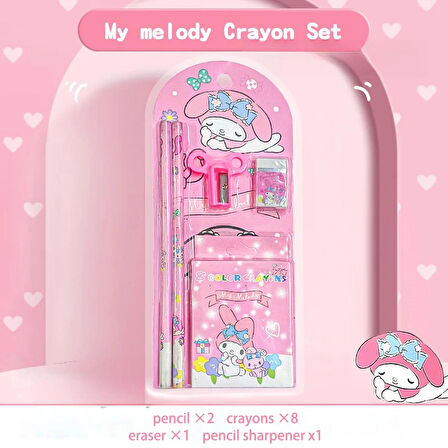Sanrio My Melody Cinnamoroll Kuromi Kırtasiye Seti 12 Parça My Melody Kırtasiye Seti