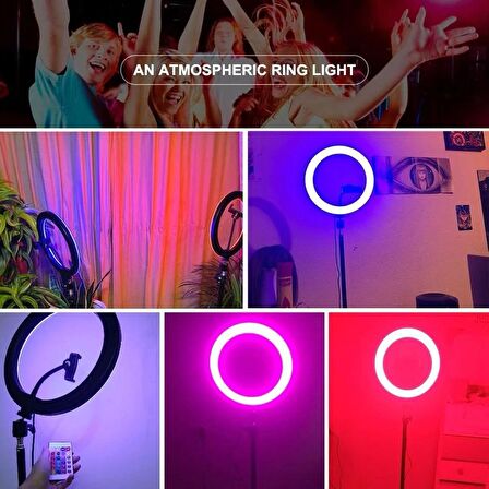 Rgb Ring Light 3 x Telefon Standlı Çantalı Kumandalı 18 Inç Youtuber LED Halka Işık 2 Metre Tripod