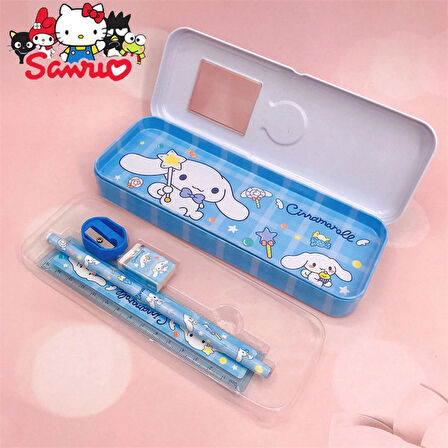 Kawaii Sanrio Kuromi Metal Kalem Kutusu Kırtasiye Seti Cinnamoroll Kuromi Kalemlik Hediye Seti
