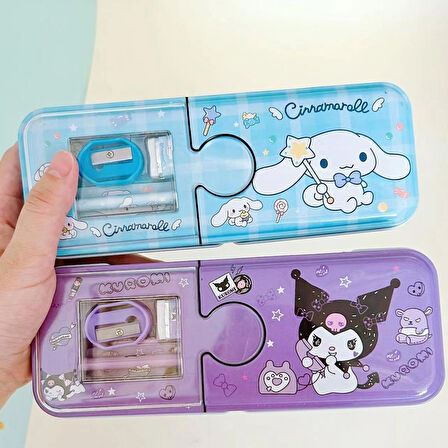 Kawaii Sanrio Kuromi Metal Kalem Kutusu Kırtasiye Seti Cinnamoroll Kuromi Kalemlik Hediye Seti