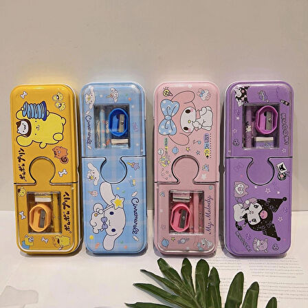Kawaii Sanrio Kuromi Metal Kalem Kutusu Kırtasiye Seti Cinnamoroll Kuromi Kalemlik Hediye Seti