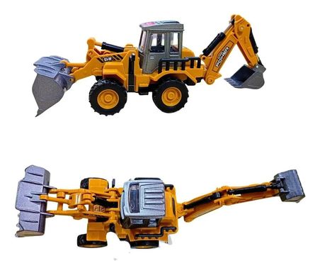 Diecast Oyuncak Metal İnşaat Araçları Çift Taraflı Dozer Kepçe Sürtmeli Kazıcı ve Yükleyici Kutulu