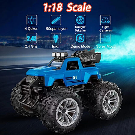 Uzaktan Kumandalı Şarjlı Duman Atan Araba 4x4 Buharlı Işıklı Uzaktan Kumandalı Off Road Araba Rc Stu