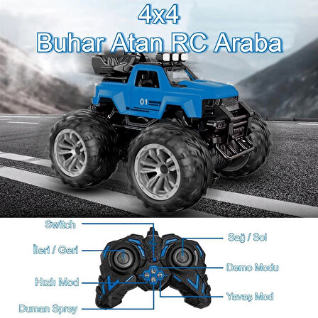 Uzaktan Kumandalı Şarjlı Duman Atan Araba 4x4 Buharlı Işıklı Uzaktan Kumandalı Off Road Araba Rc Stu