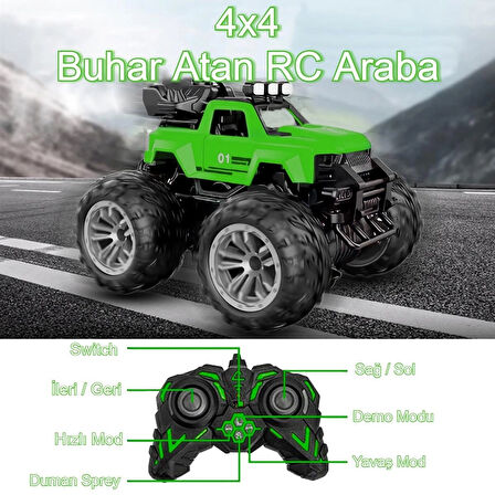 Uzaktan Kumandalı Şarjlı Duman Atan Araba 4x4 Buharlı Işıklı Uzaktan Kumandalı Off Road Araba Rc Stu