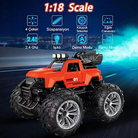 Uzaktan Kumandalı Şarjlı Duman Atan Araba 4x4 Buharlı Işıklı Uzaktan Kumandalı Off Road Araba Rc Stu