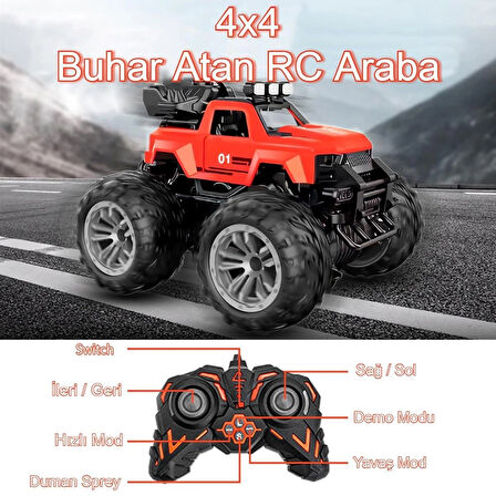 Uzaktan Kumandalı Şarjlı Duman Atan Araba 4x4 Buharlı Işıklı Uzaktan Kumandalı Off Road Araba Rc Stu
