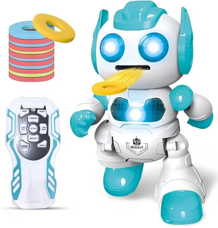 Uzaktan Kumandalı Disk Atan Sesli Işıklı Renkli Sevimli Robot Disk Fırlatan Robot Oyuncak Robot