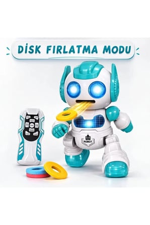 Uzaktan Kumandalı Disk Atan Sesli Işıklı Renkli Sevimli Robot Disk Fırlatan Robot Oyuncak Robot