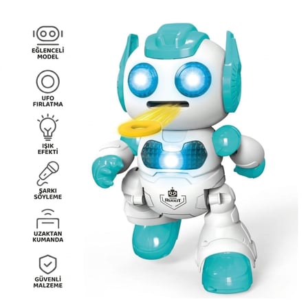 Uzaktan Kumandalı Disk Atan Sesli Işıklı Renkli Sevimli Robot Disk Fırlatan Robot Oyuncak Robot