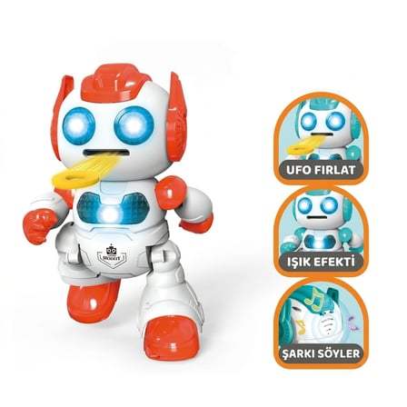 Uzaktan Kumandalı Disk Atan Sesli Işıklı Renkli Sevimli Robot Disk Fırlatan Robot Oyuncak Robot