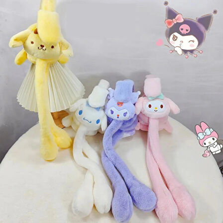 Kulakları Hareket Eden Sesli Peluş Kuromi Sanrio Pom Purin Cinnamoroll Peluş Kulaklık Taç