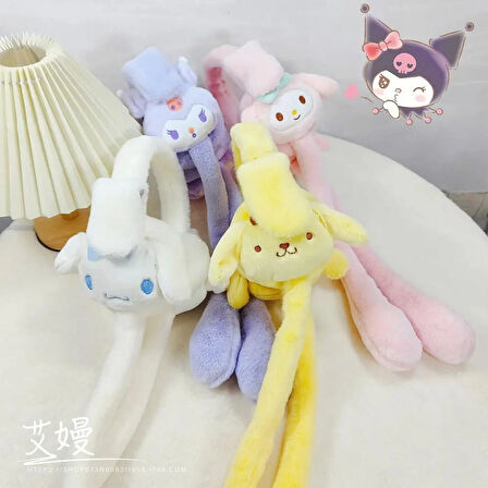 Kulakları Hareket Eden Sesli Peluş Kuromi Sanrio Pom Purin Cinnamoroll Peluş Kulaklık Taç