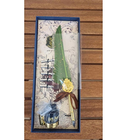 Harry Potter Baskılı Özel Tasarım Divit Hokka Seti Masaüstü Tüylü Divit Kalem Mürekkep Hediyelik Set