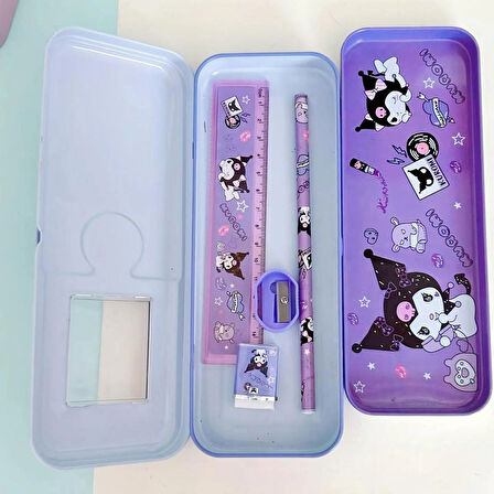 Kawaii Sanrio Kuromi Metal Kalem Kutusu Kırtasiye Seti Cinnamoroll Kuromi Kalemlik Hediye Seti
