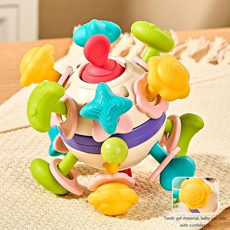 Bebek oyuncağı Çıngıraklı Diş Kaşıyıcı Duyusal Montessori Oyuncak 6 İN 1 Bebek Oyuncağı
