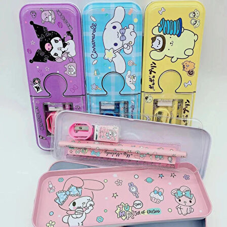 Kawaii Sanrio My Melody Metal Kalem Kutusu Kırtasiye Seti Cinnamoroll Kuromi Kalemlik Hediye Seti