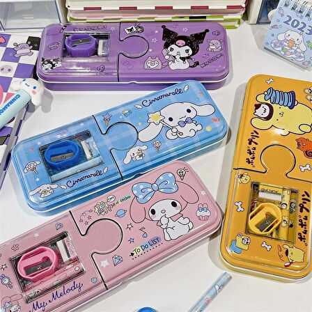 Kawaii Sanrio My Melody Metal Kalem Kutusu Kırtasiye Seti Cinnamoroll Kuromi Kalemlik Hediye Seti