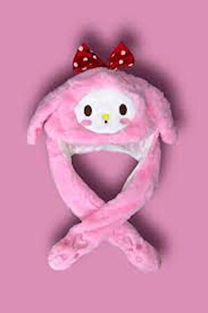 Işıklı Kulakları Hareket Eden Tavşan Pelüş Şapka Bere Bunny pembe