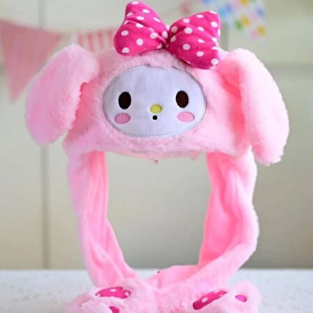 Işıklı Kulakları Hareket Eden Tavşan Pelüş Şapka Bere Bunny pembe