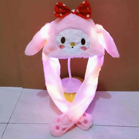 Işıklı Kulakları Hareket Eden Tavşan Pelüş Şapka Bere Bunny pembe