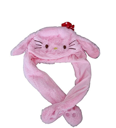 Sanrio Kuromi Hello Kitty Şapka Kulakları Hareket Eden Şapka Işıklı Modlu Peluş Bere Şapka