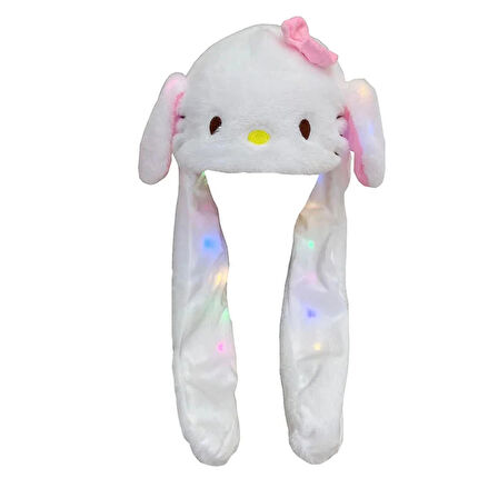 Sanrio Kuromi Hello Kitty Şapka Kulakları Hareket Eden Şapka Işıklı Modlu Peluş Bere Şapka