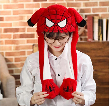 Örümcekadam Şapka Kulakları Hareket Eden Şapka Işıklı Modlu Peluş Ironman Şapka Bere