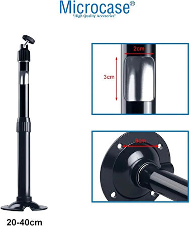 Microcase Metal Uzayabilen Döner Başlıklı CCTV Kamera Projeksiyon Duvara Monte Askı Aparatı - GÜMÜŞ AL5282