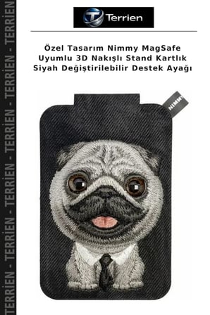 Özel Tasarım Nimmy MagSafe Uyumlu 3D Nakışlı Stand Kartlık Siyah Değiştirilebilir Destek Ayağı