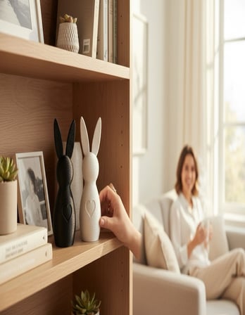 3D Baskı Dekoratif Tavşan Biblo Seti 14 cm – Kalpli Modern Tasarım 2’li
