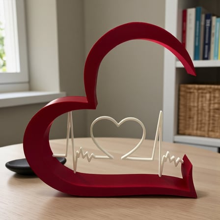 3D Baskı Kalp Tasarımlı Dekoratif Obje – Modern Masa Üstü Kalp Ritmi Biblo 20x21 cm