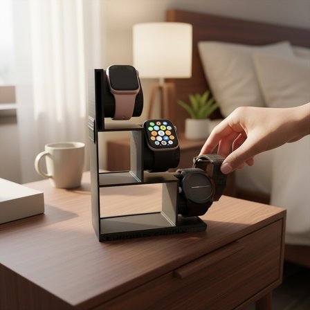 3D Baskı Akıllı Saat ve Kol Saati Standı – Şarj Uyumlu Masaüstü Saat Organizer 20x14,5 cm