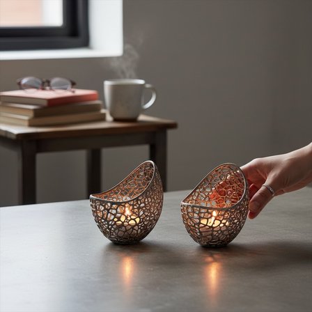 Modern Tealight Mumluk 3D Baskı Dekoratif Mumluk 12x12 cm Şık Masa Üstü Aksesuar