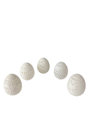 3D Baskı 5’li Beyaz Paskalya Yumurtası Seti 6 cm Dekoratif Delikli Tasarım