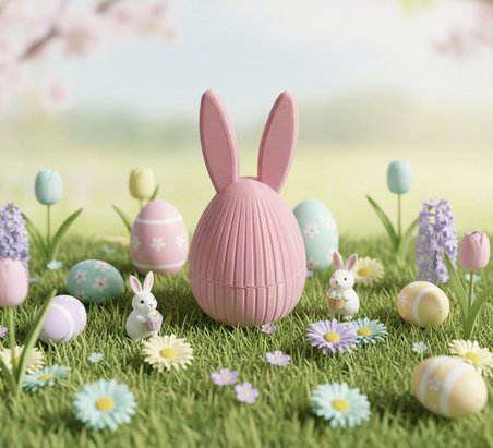 3D Baskı Pembe Paskalya Tavşanı Yumurta Kutusu 13 cm Dekoratif Hediye Kutusu