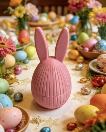 3D Baskı Pembe Paskalya Tavşanı Yumurta Kutusu 13 cm Dekoratif Hediye Kutusu