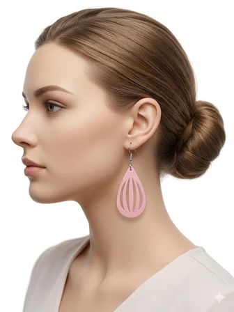 Pembe Damla Desenli 3D Baskı Hafif Kadın Küpe Zarif Modern Tasarım