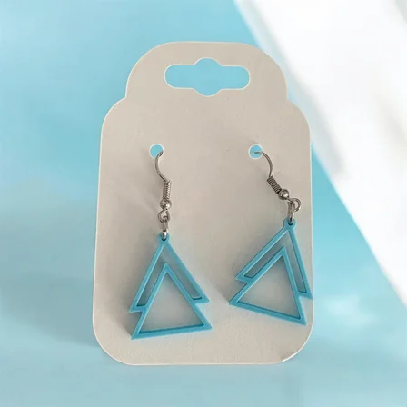 Mavi Geometrik Desenli 3D Baskı Hafif Kadın Küpe Seti Modern Şık Tasarım