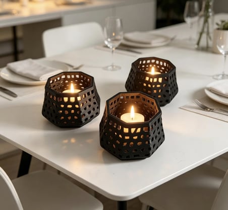 Modern Geometrik 3lü Dekoratif Mumluk Seti - Siyah Sofra ve Salon Aksesuarı