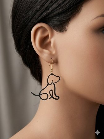 Line Art Köpek ve Modern Çiçek Küpe Seti - Minimalist Kadın Aksesuar Seti