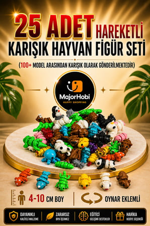 25 Adet Hareketli Eklemli Karışık Hayvan Figür Seti 4-10 cm (100+ Model)