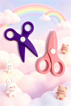Çocuk Kağıt Makası 2’li Set – Güvenli Uçlu Renkli Makas - Mor & Pembe