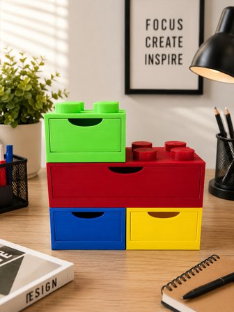 Lego Görünümlü Masaüstü Organizer Çekmeceli 3D Baskı Kalemlik ve Düzenleyici Set