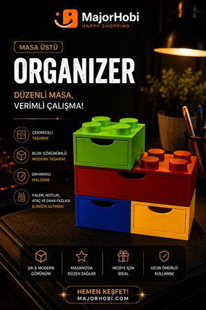 Lego Görünümlü Masaüstü Organizer Çekmeceli 3D Baskı Kalemlik ve Düzenleyici Set