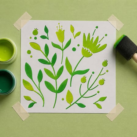 Çiçek ve Yaprak Desenli Stencil Şablon  Kumaş Ahşap Duvar Boyama Kalıbı