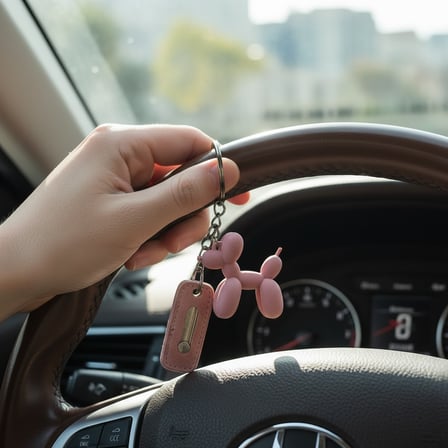Balon Köpek Tasarımlı Anahtarlık - Modern Sanat Figür Çanta Aksesuarı - Pembe - 10 Adet