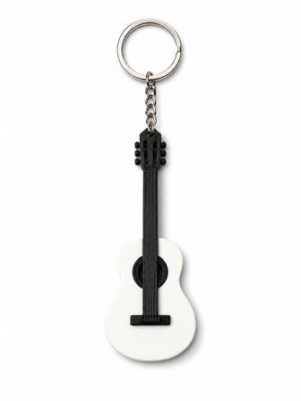 Beyaz Klasik Gitar Anahtarlık Müzik Temalı Dekoratif Çanta Aksesuarı